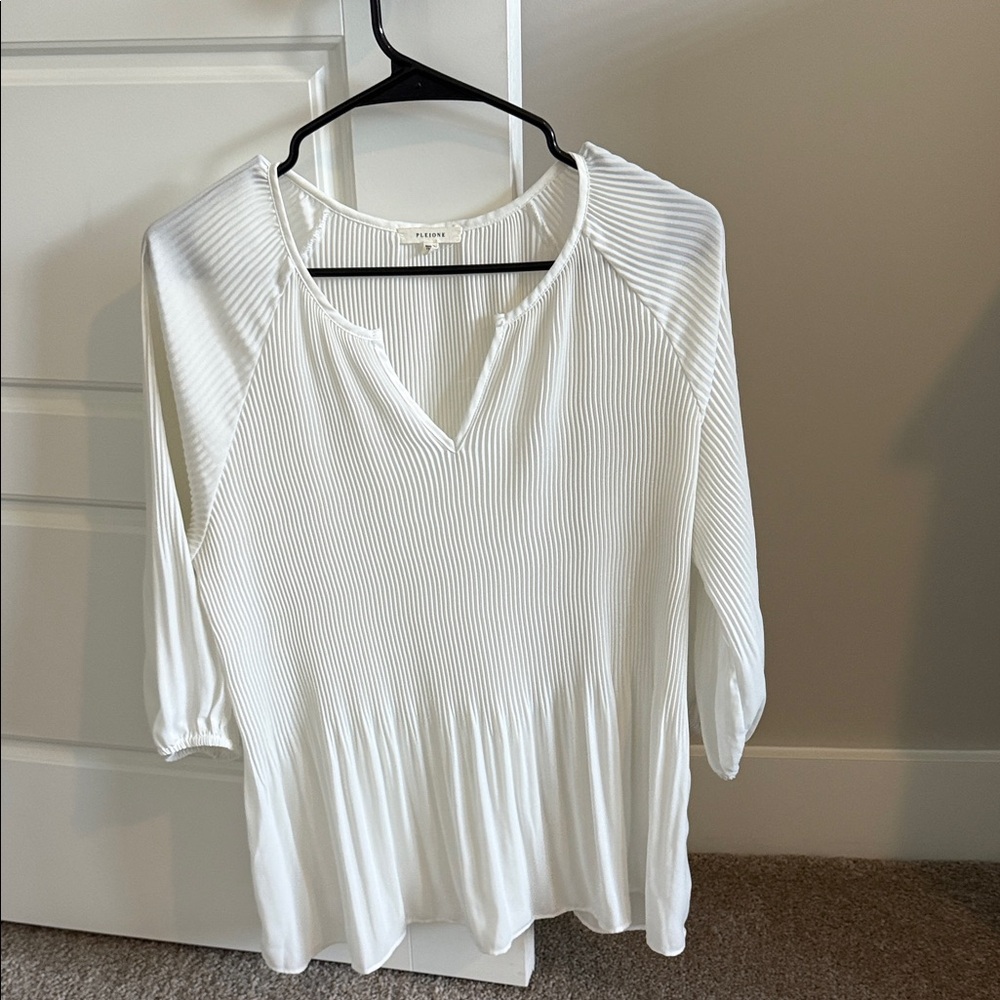 Pleione Ivory Pleated V-Neck Blouse